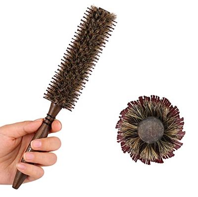 PERFEHAIR Small Round Boar Nylon Bristle Brush -1.8 Inch, Styling Hairbrush for Blow Drying Curling Men Women&#39;s Short, Thin, Fine Hair, Natural Wooden Handle
