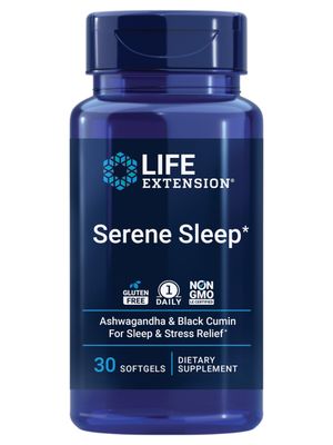 Life Extension Serene Sleep - Ashwagandha, Black Cumin - Sleep Supplement, Calm, Relaxation, Sleep Support Without Melatonin - Once-Daily, Gluten-Free, Non-GMO - 30 Softgels