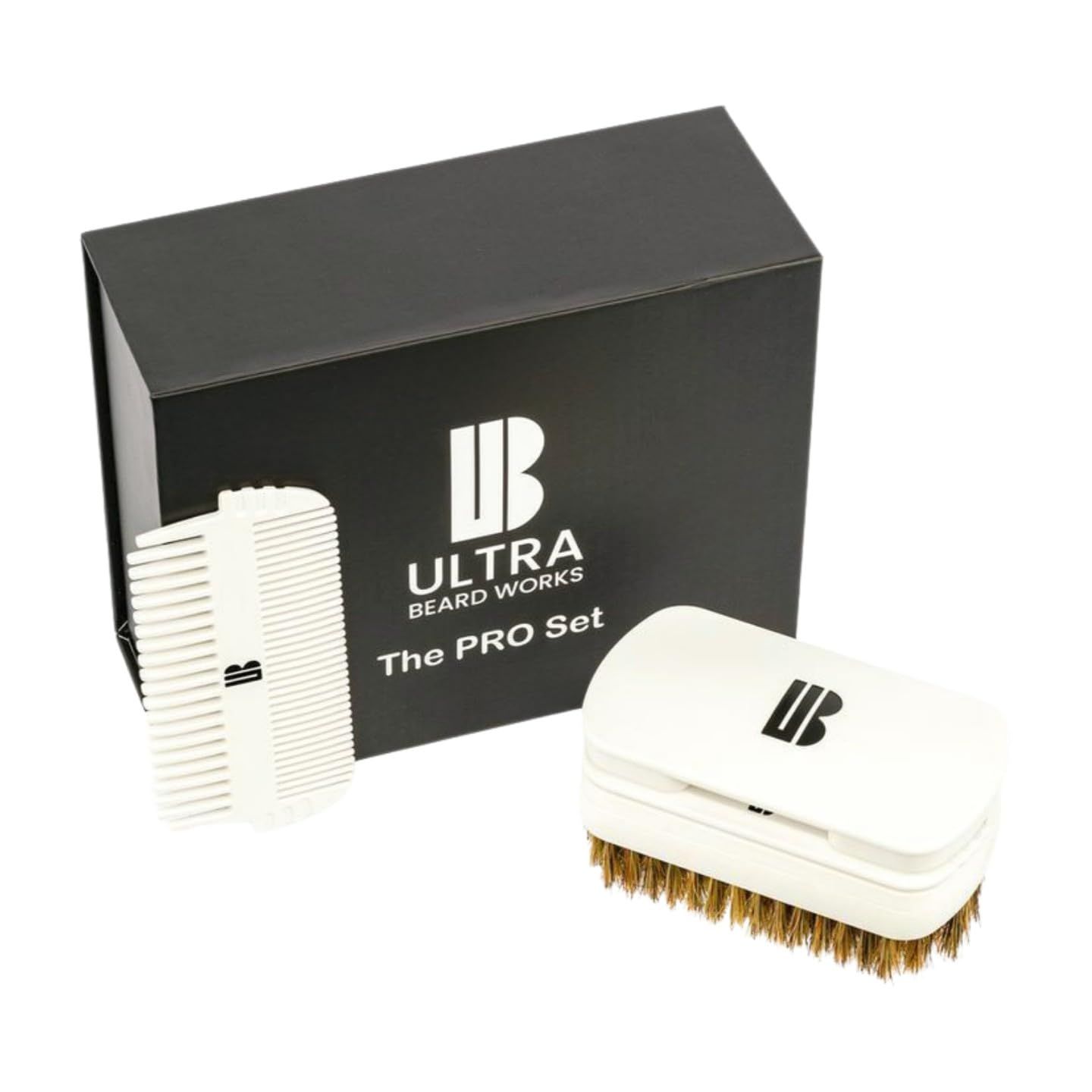 UB Ultra Beard Works Beard Brush Set - Pro Set - Ultimate Brush 3-in-1 with Compact Mirror, Boar Bristle Brush, Two Combs, Pieces Detachable for Customization, Suitable for All Hair Textures