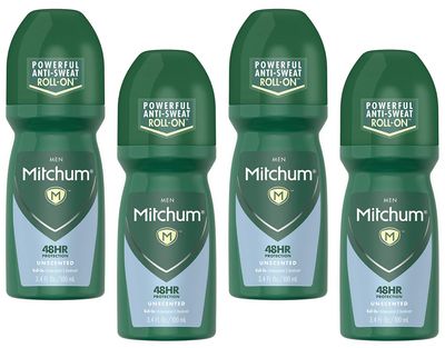Mitchum Invisible Anti-Perspirant Deodorant Roll-On, Unscented 3.4 oz (Pack of 4)
