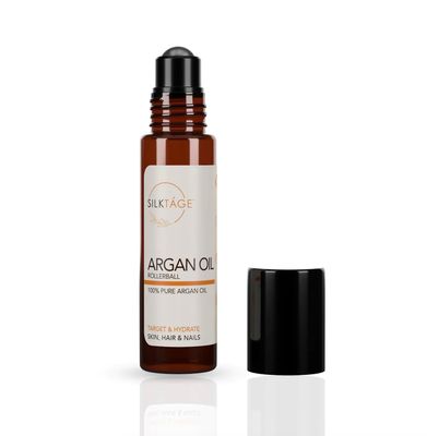 SILKTAGE Argan Oil Rollerball - 100 Pure, Organic, Cold Pressed Moroccan Argan Oil Treatment for Hair, Skin, Lips, Nails, Anti-Aging Benefits .33 fl oz.