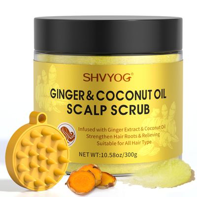 SHVYOG Scalp Scrub, Ginger Scalp Exfoliator, Hyaluronic acid Scalp Exfoliator Scrub Scalp Scrubber for Build Up, Hair Strengthen Hair Treatment Nourishing Hair Care with Scalp Massager, 10.58 OZ