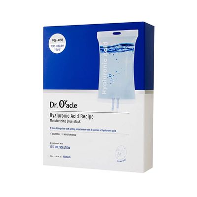 DR.ORACLE Hyaluronic Acid Recipe, Moisturizing Blue Mask, Calming, Moisturizing, K-Beauty skin care, 8 species of hyaluronic acid, 250 ml (8.4 fl. oz.), 1 box - 10 sheets
