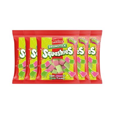 Squashies DrumStick Sour Cherry Apple Flavor Candies - MultiPack - 120G (5 PACK BUNDLE) - Imported from UK (Cherry)