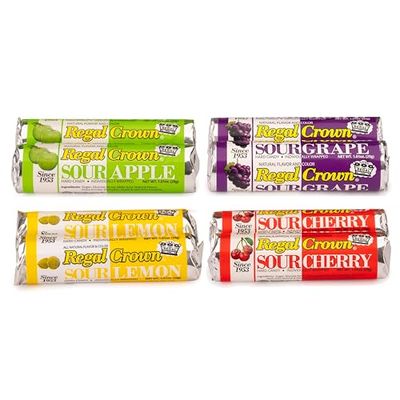 Regal Crown Roll Sour Candy Variety Pack, 1.01 Ounce (Pack of 8), 2 Of Each Flavor - Sour Grape, Sour Apple, Sour Lemon Sour Cherry, The Hampton Candy Company