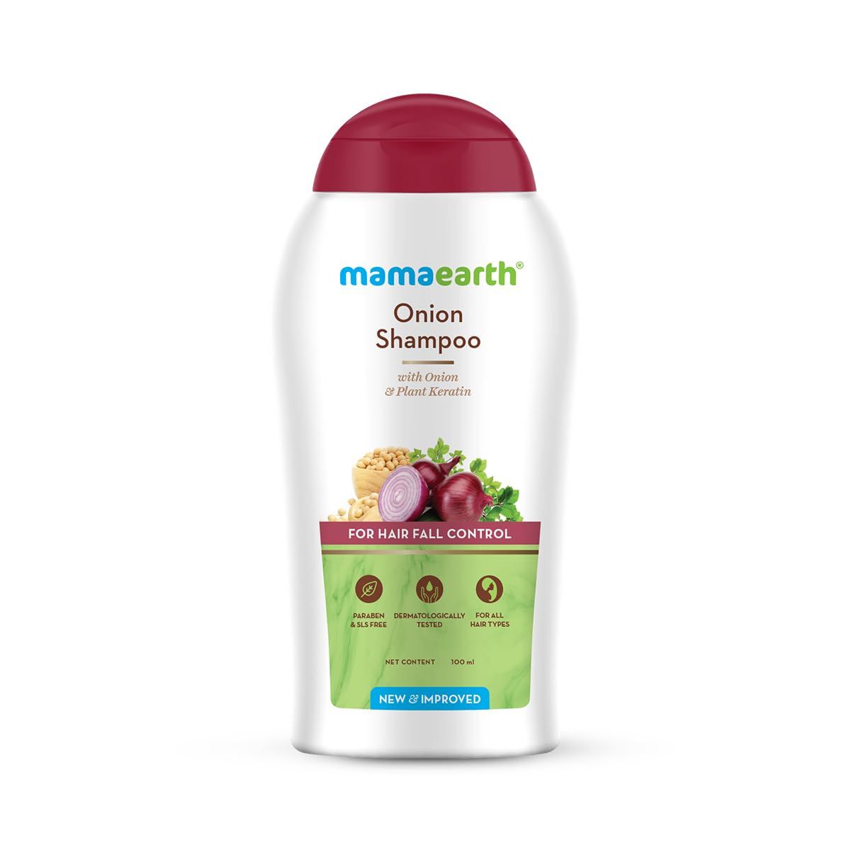 Mamaearth Onion Shampoo for Hair Growth Loss Control Moisturizing Gentle Scalp Cleanser with Plant Keratin Sulfate Paraben Free 3.38 Fl Oz (100ml)
