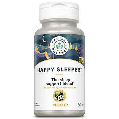 Natural Balance Happy Sleeper Herbal Supplement Features Melatonin, Valerian Root, 5-HTP GABA 60 Capsules