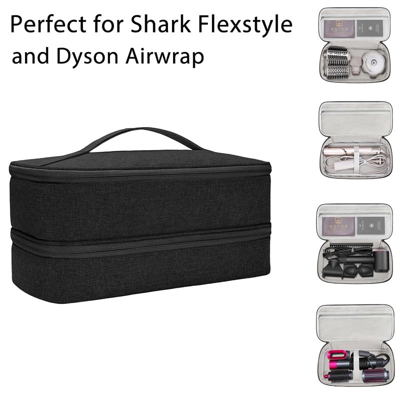 BUBM Travel Carrying Case Compatible with Shark Flexstyle StylerHair Dryer,Double-Layer Hair Hot Tools Storage Bag Compatible with Airwrap StylerSupersonic Hair Dryer and Attachments,Black(Bag Only)