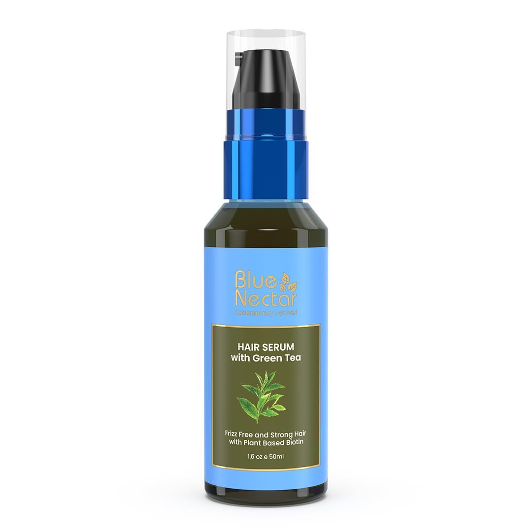 Blue Nectar Anti-Frizz Plant-Based Biotin Serum for Stronger, Frizz-Free Hair for Women Men (12 Herbs, 1.6 Fl oz)