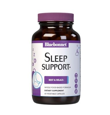 Bluebonnet Nutrition Sleep Support, Rest Relaxation Whole Food-Based Formula, Non-GMO, Vegan, Gluten-Free, Kosher Certified, Soy-Free, Dairy-Free, 60 Vegetable Capsules, 60 Servings