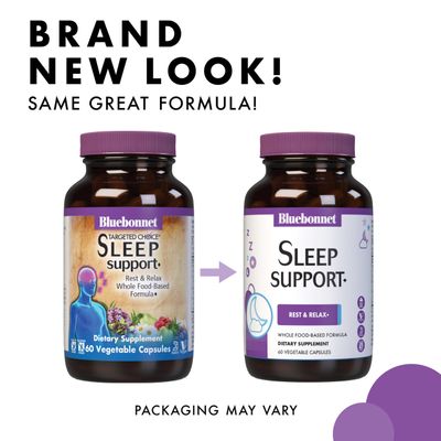 Bluebonnet Nutrition Sleep Support, Rest Relaxation Whole Food-Based Formula, Non-GMO, Vegan, Gluten-Free, Kosher Certified, Soy-Free, Dairy-Free, 60 Vegetable Capsules, 60 Servings