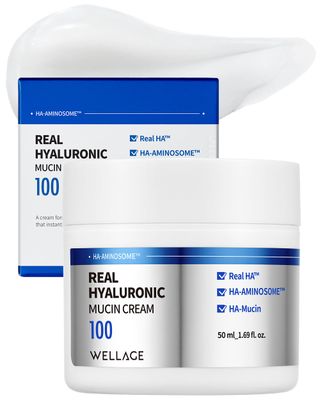 wellage Real Hyaluronic Mucin Cream - Korean Skincare Daily Face Gel Moisturizer - Pure Hyaluronic Acid, Snail Mucin for Ultimate Hydration and Elasticity, All Skin Types, 1.69oz.