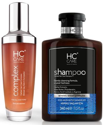HC Care COMPLEX 100 Herbal Hair Serum and Anti Dandruff Shampoo Set - Hair Strengthening, Nourishing Serum for Damaged Hair - Hydrating Hair Care for Dandruff Hair - Hair Regrowth Treatment