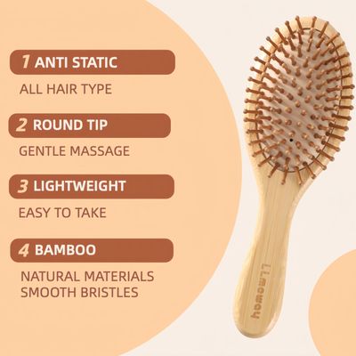 LLmoway Natural Bamboo Hair Brush for Hair Growth Bristles Detangling Wooden Paddle Hair Brush for Massaging Scalp All Hair Types Women Men Kids Ergonomic Handle Oval Regular