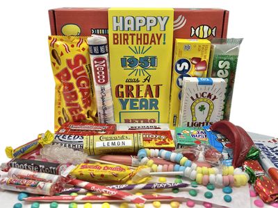 RETRO CANDY YUM 1951 74th Birthday Box Nostalgic Candy Mix from Childhood for 74 Year Old Man or Woman Born 1951 Jr