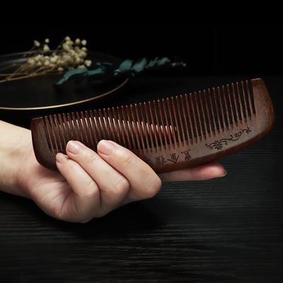 Ebony Hair Comb, Fine Tooth Crescent Wood Comb, Natural Horn Wood Sandalwood Comb, Semi Circular Wooden Comb for Curly Hair, Vintage Fine Tooth Hair Comb, Handmade Wooden Comb for Women Men