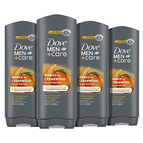 DOVE MEN CARE Body Wash Rejuvenating Mango Cedarwood 4 Count for Men with 24-Hour Nourishing Micromoisture Technology 18 oz