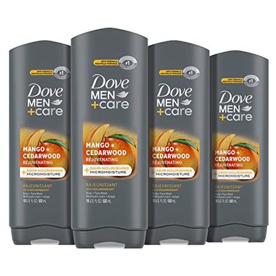 DOVE MEN CARE Body Wash Rejuvenating Mango Cedarwood 4 Count for Men with 24-Hour Nourishing Micromoisture Technology 18 oz