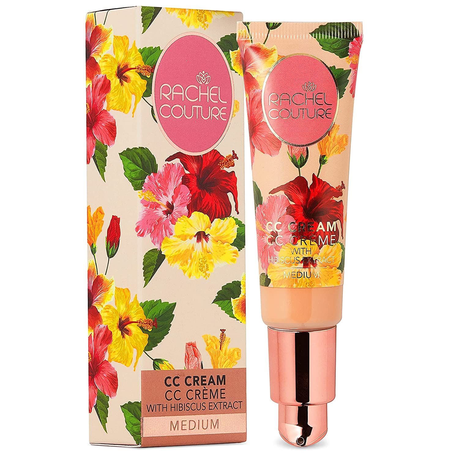 Rachel Couture CC Cream Color Correcting Cream with Hyaluronic Acid Full Coverage Foundation Hydrating Anti-Aging Serum Vegan Cruelty Free - 1.18 Fl Oz - Medium