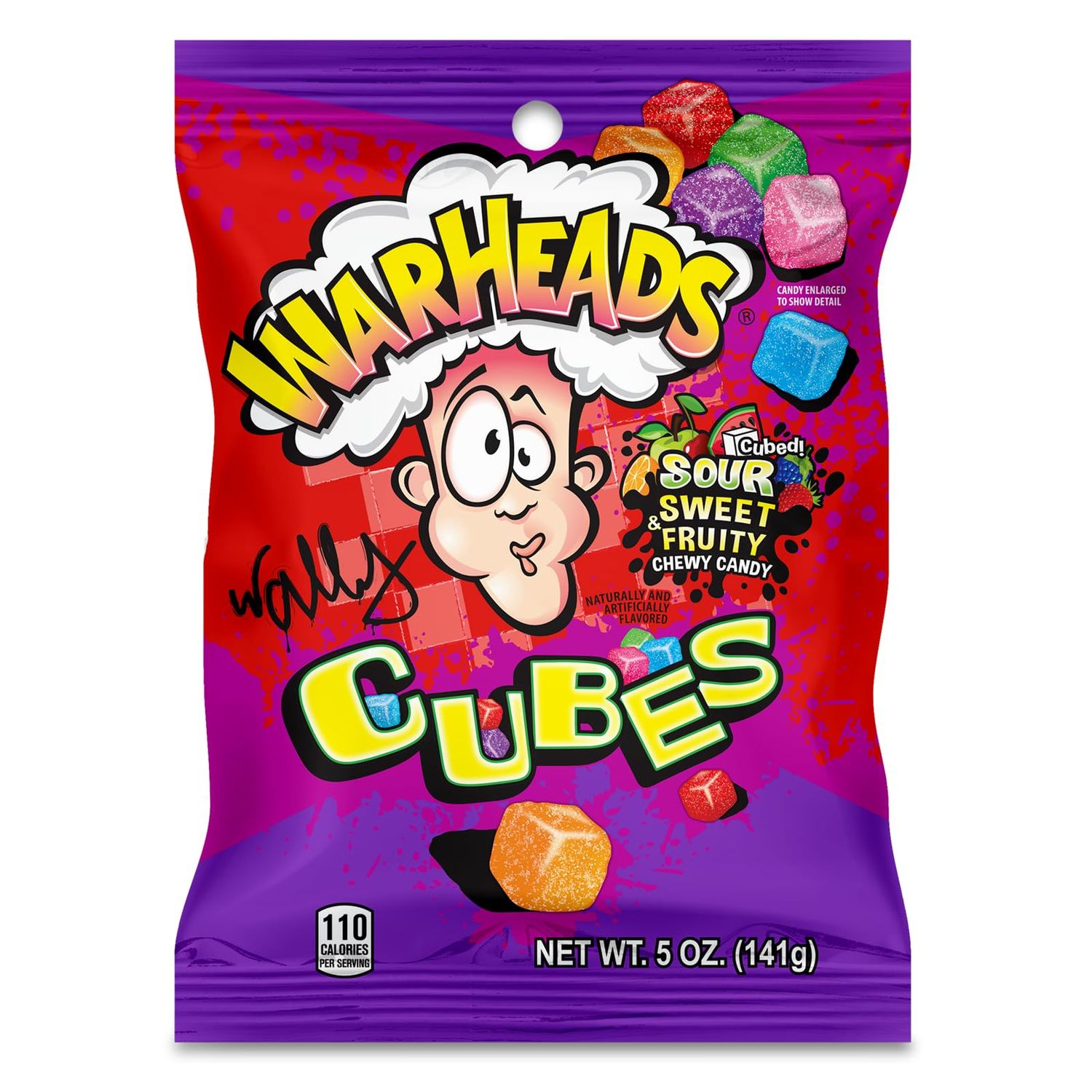 WARHEADS Cubes - Sour Sweet Fruity Chewy Candy - Orange, Watermelon, Blue Raspberry, Black Cherry, Strawberry Green Apple Flavors - 5 oz. Bag