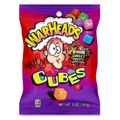 WARHEADS Cubes - Sour Sweet Fruity Chewy Candy - Orange, Watermelon, Blue Raspberry, Black Cherry, Strawberry Green Apple Flavors - 5 oz. Bag