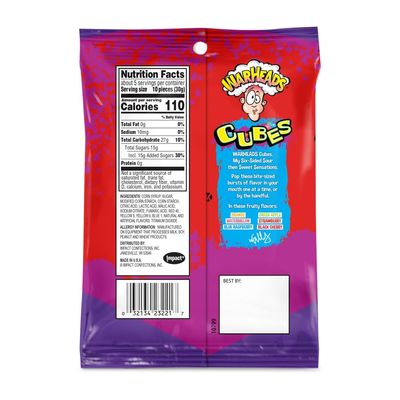 WARHEADS Cubes - Sour Sweet Fruity Chewy Candy - Orange, Watermelon, Blue Raspberry, Black Cherry, Strawberry Green Apple Flavors - 5 oz. Bag