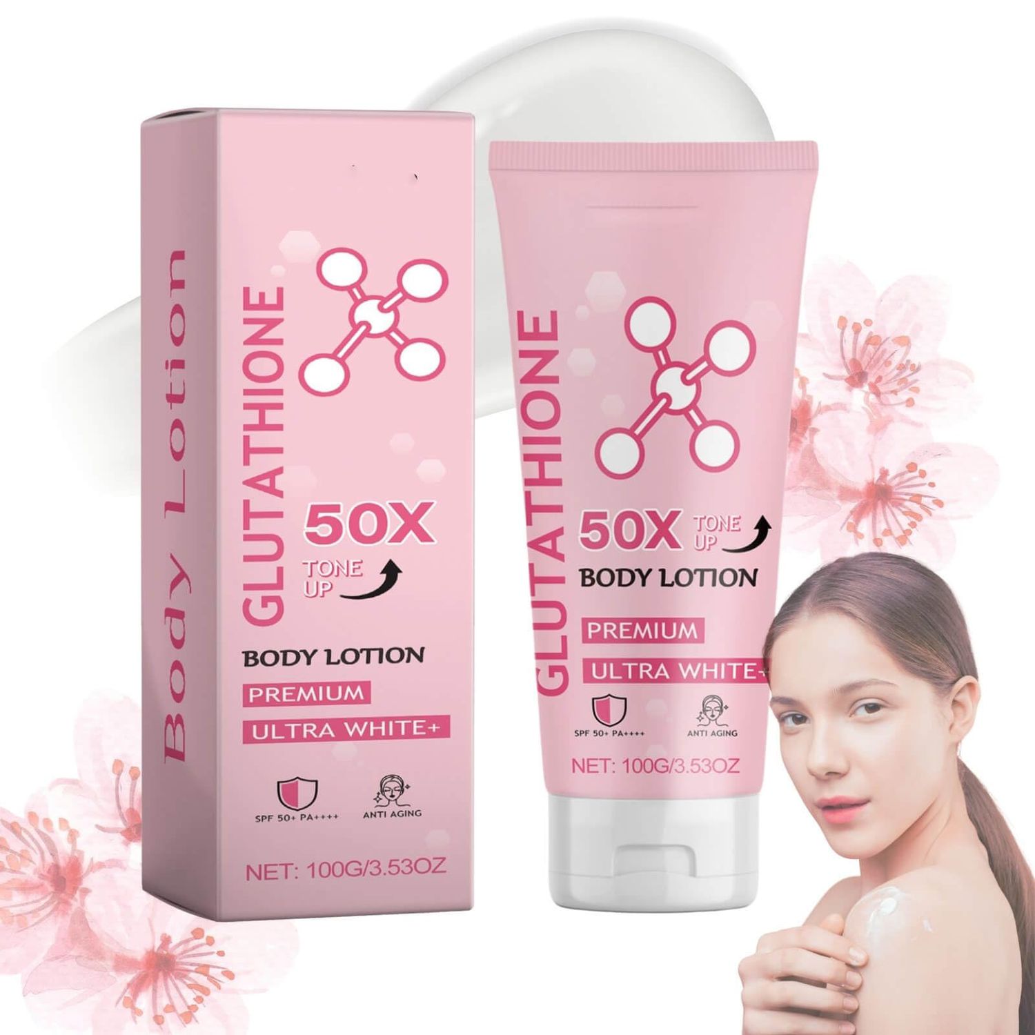 Glutathione 50x Tone Up Body Lotion, Glutathione Body Lotion for Women Men, Glutathione Cream for Skin, Moisturizing Hydrating, for All Skin Types, 100g