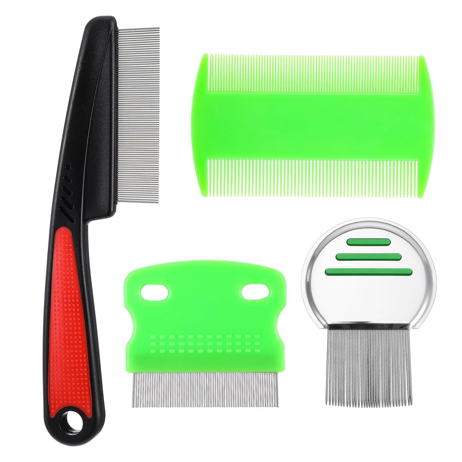 Yuanchu 4 Pcs Dandruff Fine Tooth Comb Set, Stainless Steel Scalp Comb for Dandruff Removal Multifunctional Hairbrush with Rounded Teeth Double Side Hair Combs for Women Men Pet(green)