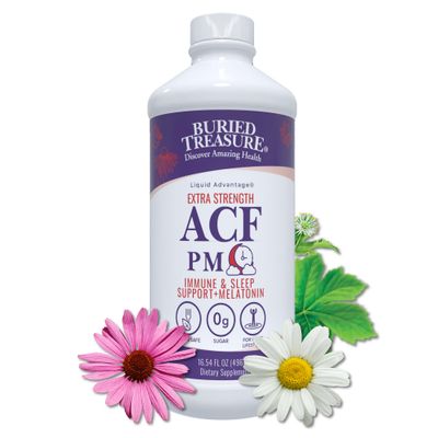 Buried Treasure ACF Extra Strength PM - 16 oz, 16 Servings, Nighttime Immune Support with Melatonin, Vitamin C, Echinacea, Herbal Extracts, Essential Nutrients