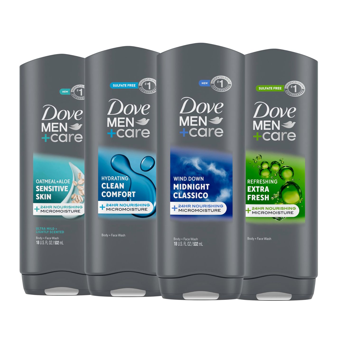 DOVE MEN CARE Body wash Mixed 4 count For Hydrated, Smooth Skin 18 fl oz