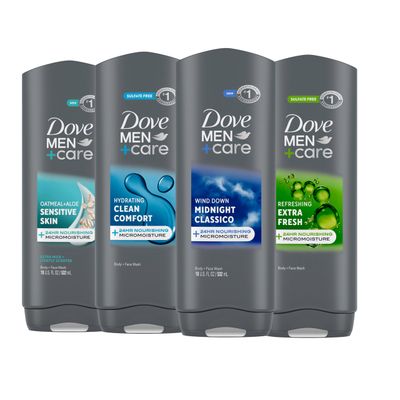 DOVE MEN CARE Body wash Mixed 4 count For Hydrated, Smooth Skin 18 fl oz