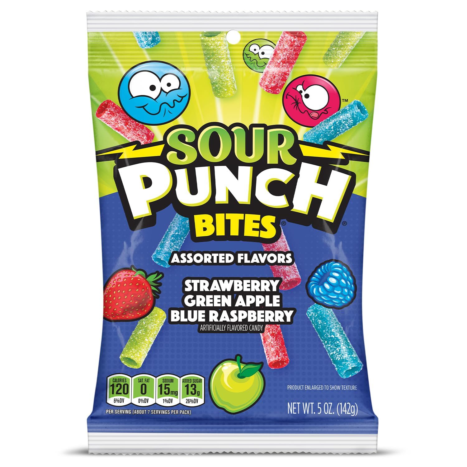 Sour Punch Bites, Assorted Sweet Sour Fruit Flavors, Chewy Candy, 5 Ounce (Pack of 12)