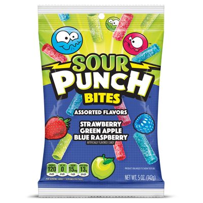 Sour Punch Bites, Assorted Sweet Sour Fruit Flavors, Chewy Candy, 5 Ounce (Pack of 12)
