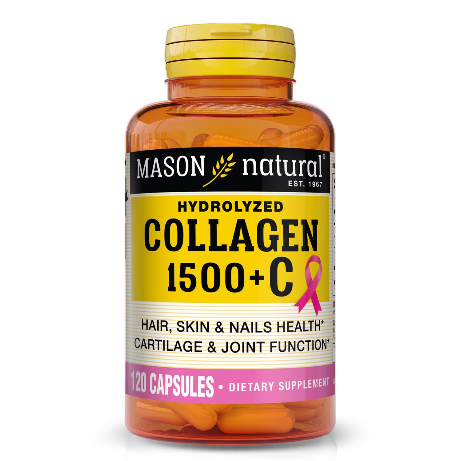 MASON NATURAL 1500mg Collagen with Vitamin C, Biotin, and Calcium, 40-Day Supply, Supplement for Hair, Skin, and Nails, Capsules