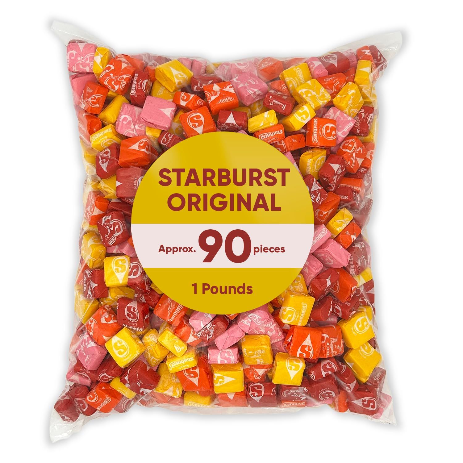 Strburst Original Fruit Chews 1 Pound Approx 90 Pieces - Bulk Candy Individually Wrapped- Orange, Strawberry, Cherry, Lemon