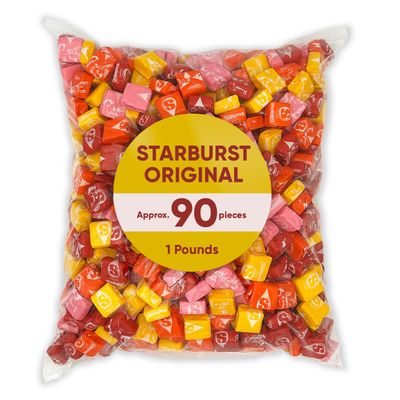 Strburst Original Fruit Chews 1 Pound Approx 90 Pieces - Bulk Candy Individually Wrapped- Orange, Strawberry, Cherry, Lemon