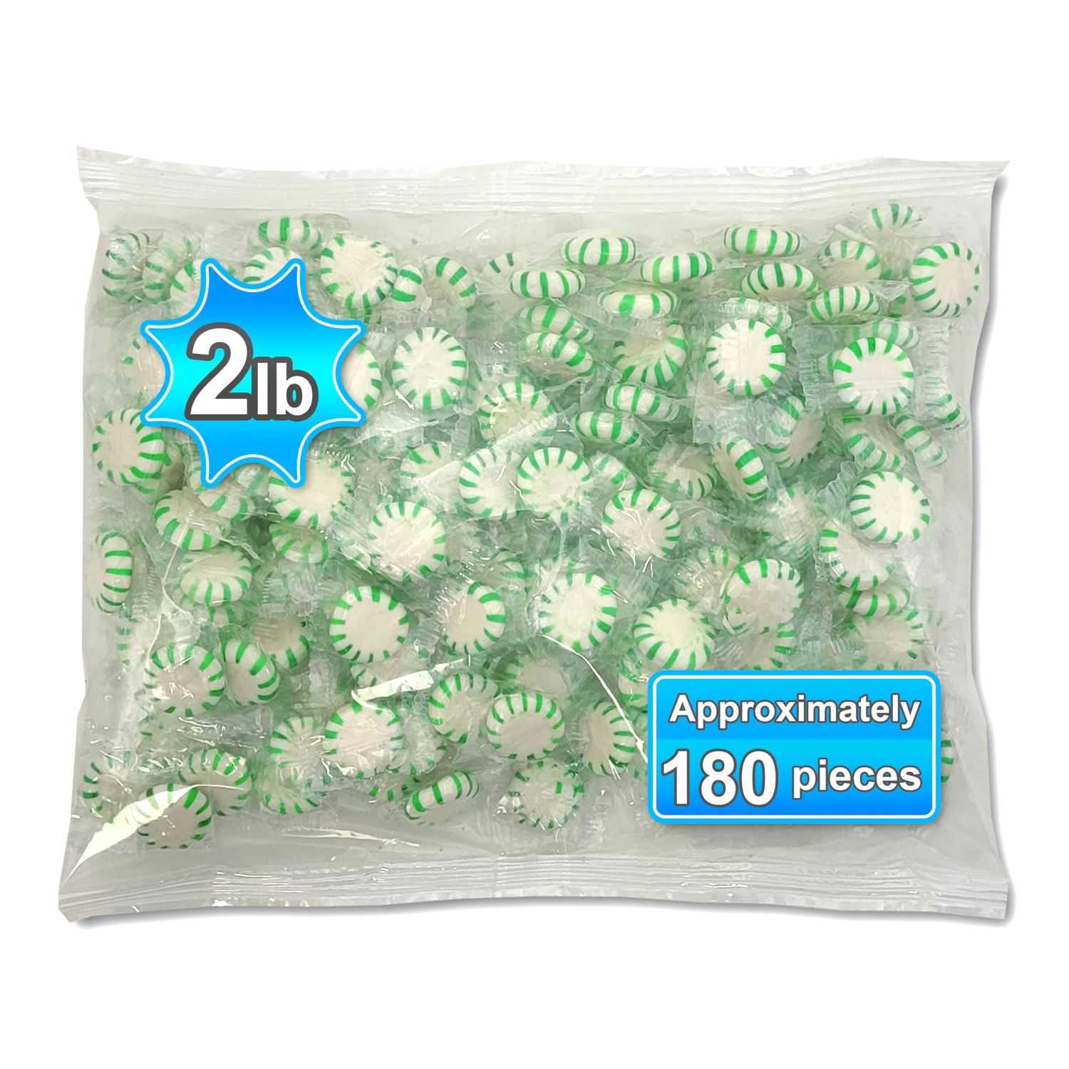 Starlight Spearmint Candy (2 Pound Bag) Individually Wrapped. (2 lb) Made with real Mint Oil and Natural Spearmint.