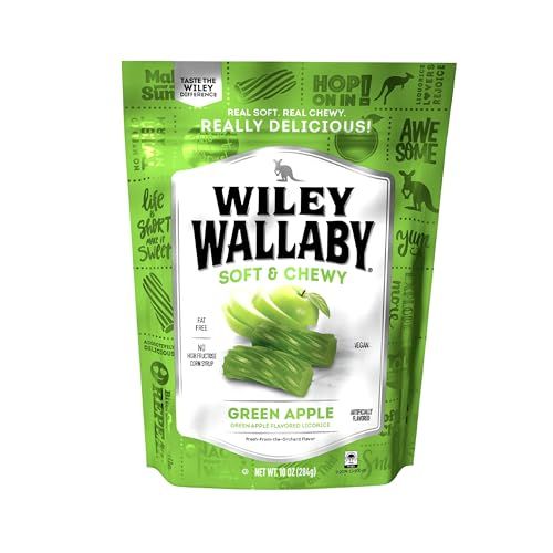 Wiley Wallaby Licorice 10 Ounce Classic Gourmet Soft Chewy Australian Green Apple Licorice Candy Twists, 1 Pack
