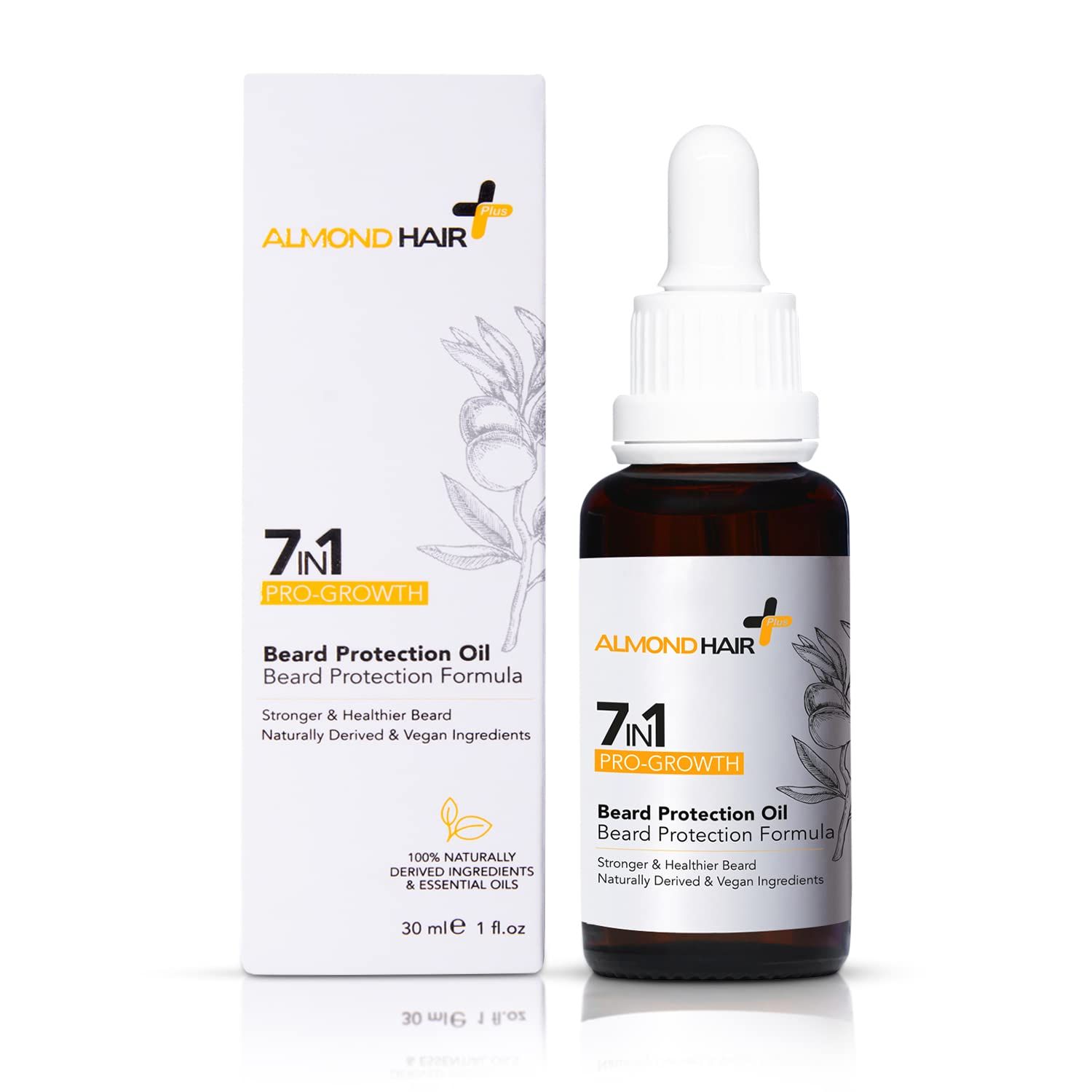 almond hair Beard Oil - 1fl oz 7-in-1 Protective Beard Oil for Men - Vegan Natural Ingredients - Nourishing Beard Growth Oil - Leave-In Beard Conditioner with Jojoba Oil, Castor Oil, Sweet Almond Oil