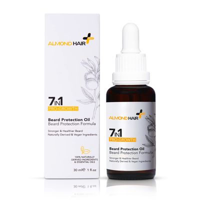 almond hair Beard Oil - 1fl oz 7-in-1 Protective Beard Oil for Men - Vegan Natural Ingredients - Nourishing Beard Growth Oil - Leave-In Beard Conditioner with Jojoba Oil, Castor Oil, Sweet Almond Oil