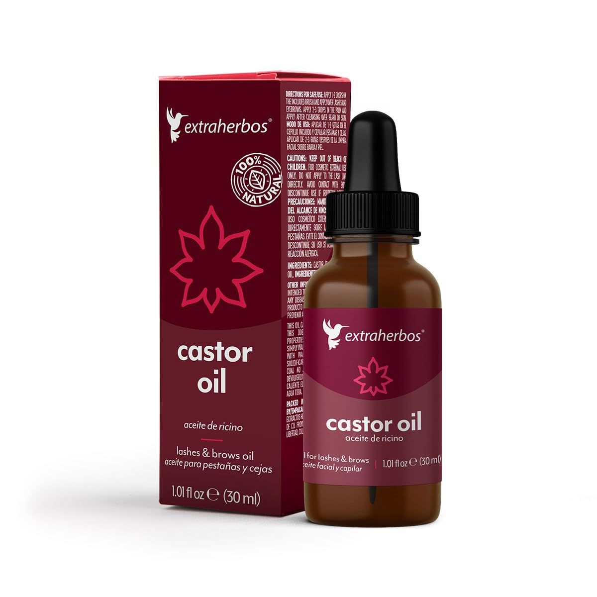 Extraherbos Pure Castor Oil 30ml - 100 Natural, Cold-Pressed for Eyelashes, Brows Hair Growth - Hydrates Skin, Eliminates Frizz, Beard Care