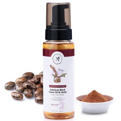 NaturAll Jamaican Black Castor Oil Chebe Curly Hair Mousse - Sulfate-Free, Lightweight Anti-Frizz Styling Foam for Defined Curls, Long-Lasting Hold Enhanced Shine (8.5 Oz)