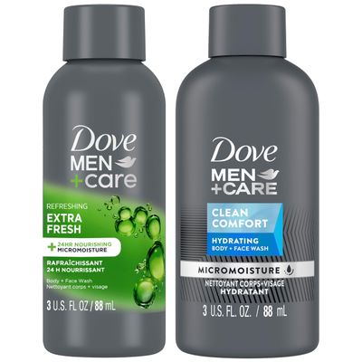 DOVE MEN CARE Body Face Wash Variety 2-Pack -Extra Fresh Clean Comfort, Travel Essentials, 3 Oz Ea