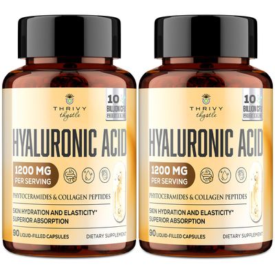 ThrivyThystle 19-in-1 Hyaluronic Acid Capsules - Hylunaric Acid 1200 mg, with Collagen Peptides, Vitamin C, Phytoceramides - for Skin, Eyes, Gastrointestinal, Bones Joint Lubrication (2 Pack)