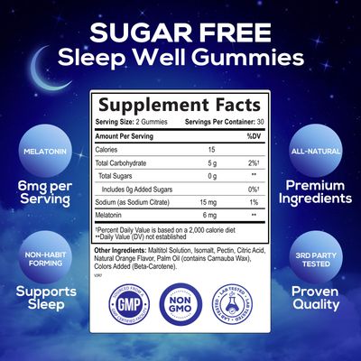 Melatonin Sleep Gummies Sugar Free - 6 mg Natural Melatonin Sleep Gummies for Adults, Extra Strength Sleep Gummy Supplements, Occasional Sleeping Support Supplement, Gomitas para Dormir - 60 Gummies