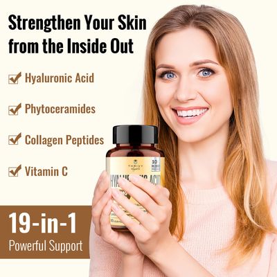 ThrivyThystle 19-in-1 Hyaluronic Acid Capsules - Hylunaric Acid 1200 mg, with Collagen Peptides, Vitamin C, Phytoceramides - for Skin, Eyes, Gastrointestinal, Bones Joint Lubrication (2 Pack)