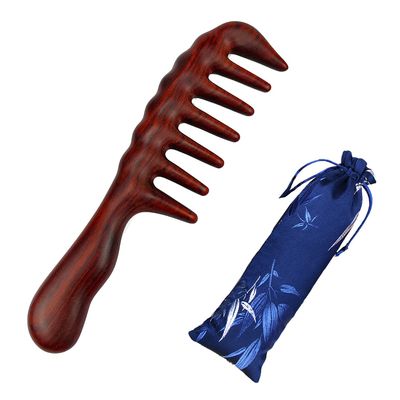 Thicken Wooden Wide Tooth Comb for Curly Hair,Large No-static Handmade 100 Natural Sandalwood Hair Comb for Head Scalp Massage,Detangling Comb for Women Holiday Gift (Red Sandalwood)