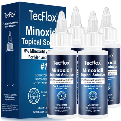 5 Minoxidil for Men Hair with Biotin, Minoxidil for Women,Tecflox Minoxidil Beard Growth Oil, Minoxidil Hair Growth Serum for Men,4-Pack,Total 8Fl Oz for 8 Months, Hair Growth Oil(Grey)