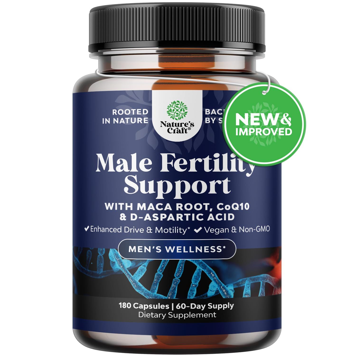 Pre Conception Male Fertility Supplement - Semen Volume Booster with CoQ10, Maca Root, Methyl Folate D-Aspartic Acid - Mens fertility Supplement for Sperm Motility - Conception for Him, 180 Count