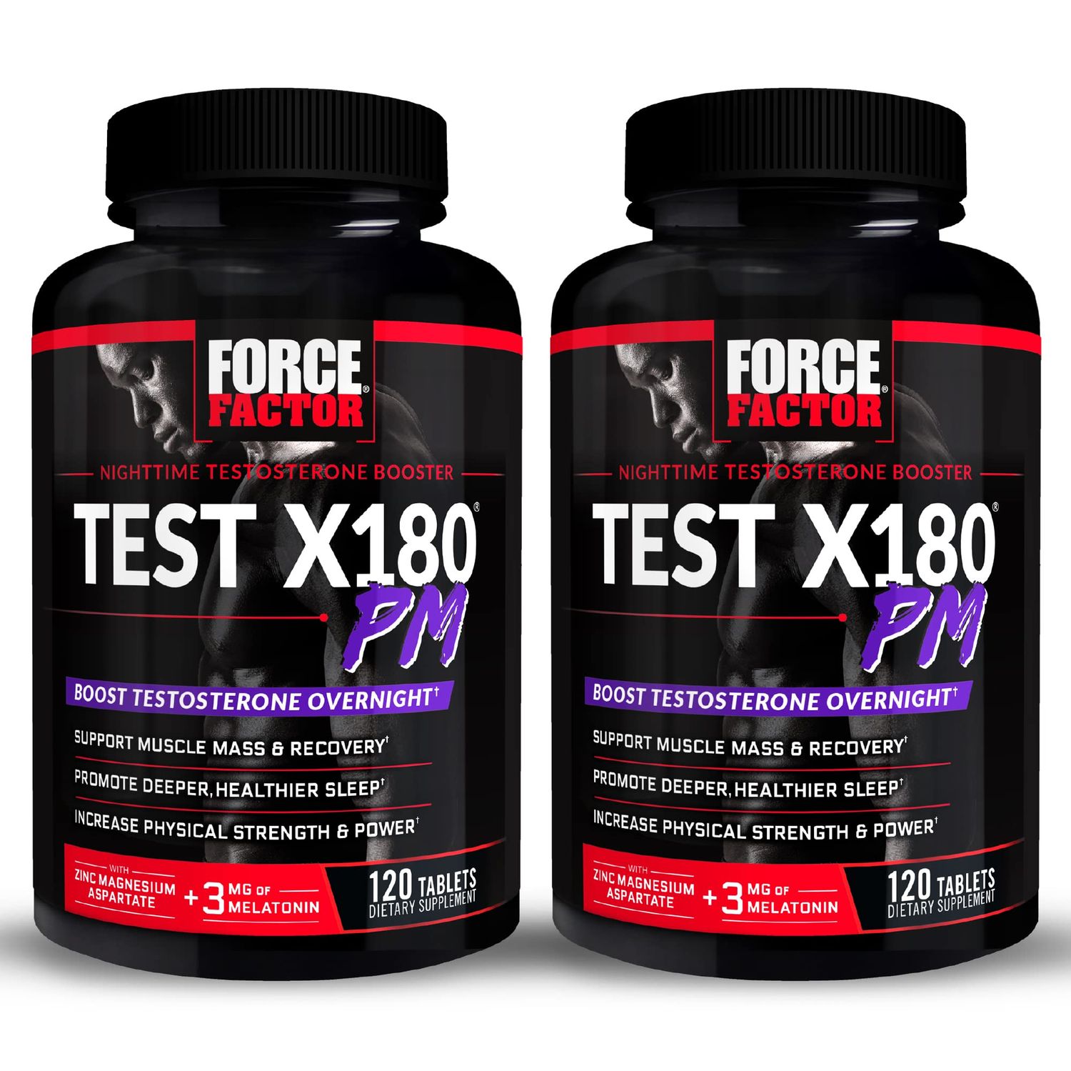 FORCE FACTOR Test X180 PM, 2-Pack, Testosterone Booster for Men, Overnight Testosterone Supplement to Build Muscle, Increase Strength, and Promote Deeper, Healthier Sleep and Recovery, 240 Tablets
